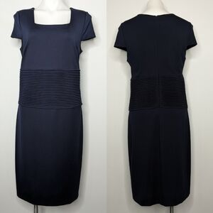 Escada navy blue square neck cap sleeve dress M/L